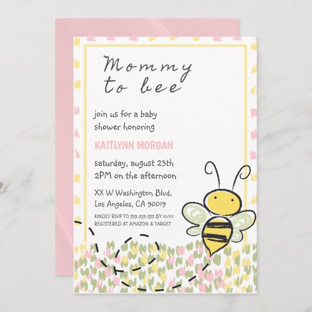 Bee baby shower invitations Rustic Girl (Front/Back)