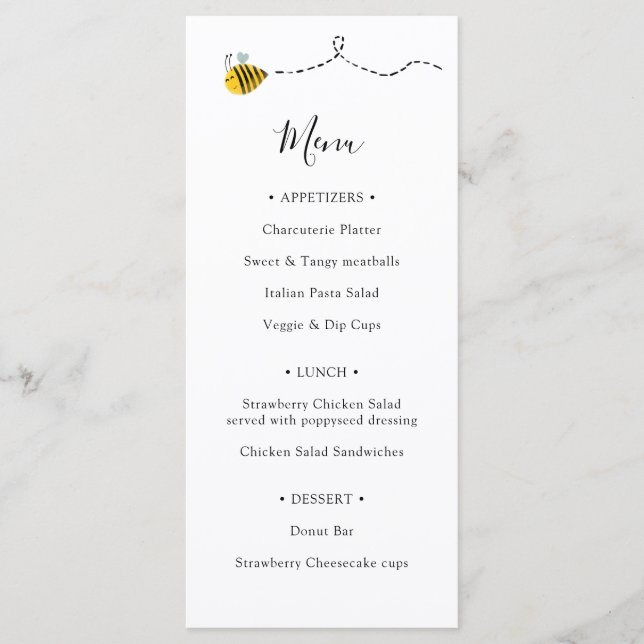 Bee Baby Shower Menu (Front)