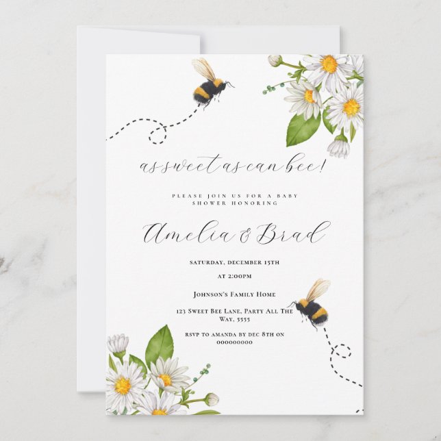 Bee Baby Shower Mommy to Bee As Sweet As Can Bee Invitation (Front)