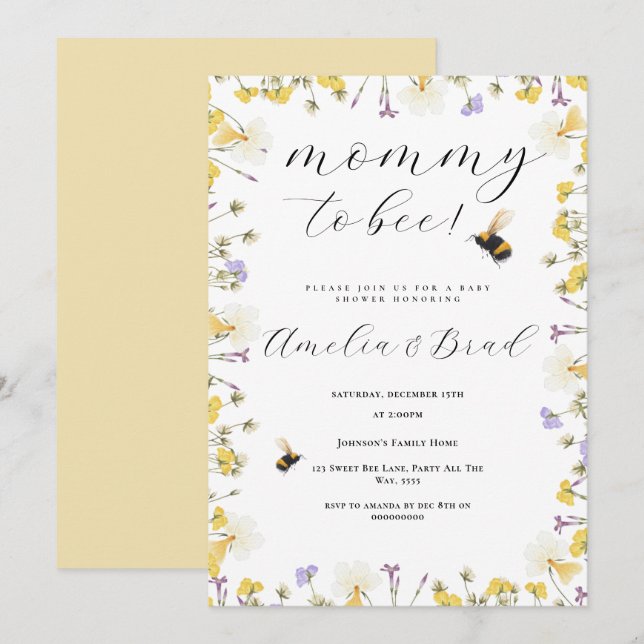 Bee Baby Shower Mommy to Bee As Sweet As Can Bee Invitation (Front/Back)