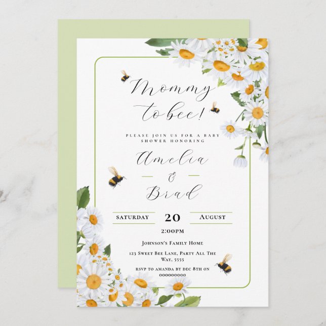 Bee Baby Shower Mommy to Bee As Sweet As Can Bee Invitation (Front/Back)