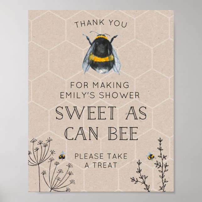 Bee Baby Shower Natural Favours Sign (Front)
