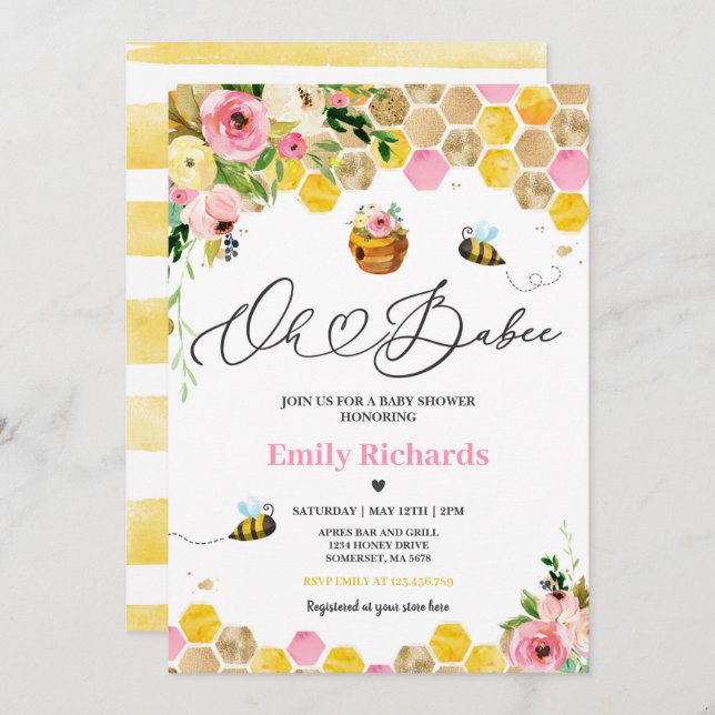 Bee Baby Shower Oh Babee Mummy To Bee Baby Shower Invitation (Front/Back)