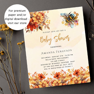 Bee Baby shower orange florals invitation