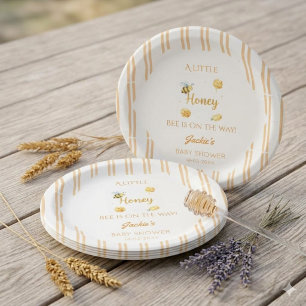 Bee Baby Shower Paper Plates, Watercolor Honeycomb Plate