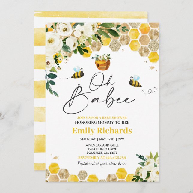 Bee Baby Shower Pink Gender Neutral Oh Babee Invitation (Front/Back)
