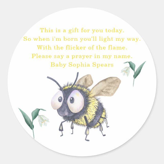  Bee baby shower - Prayer candle label (Front)