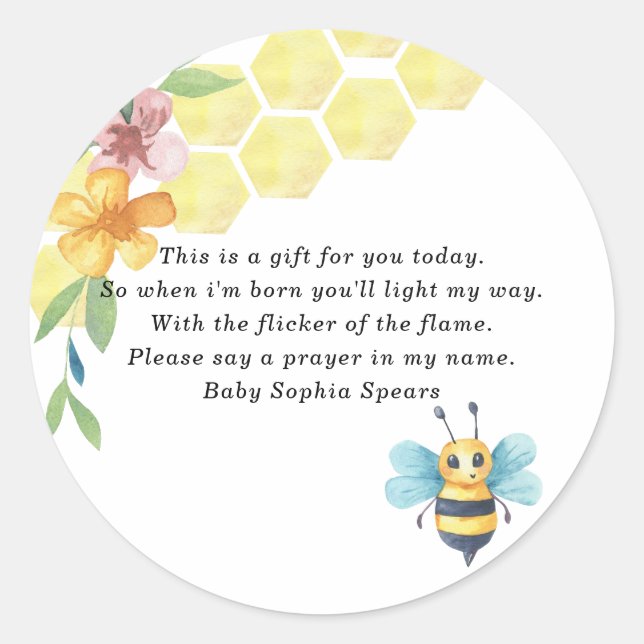 Bee baby shower - Prayer candle label (Front)
