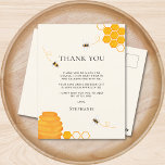 Bee Baby Shower Thank You  Postcard<br><div class="desc">This Bee Baby Shower Thank You Postcard features watercolor bees and a yellow hive on a pale cream background. All the text is customisable. To edit further use the Design Tool to change the font, font size, or colour. Because we create our artwork you won't find this exact image from...</div>