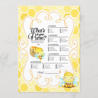 Bee Baby Shower What's In Your Purse Game Invitation