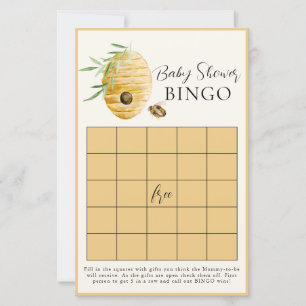 Bee Baby Shower Yellow Bingo Game Card