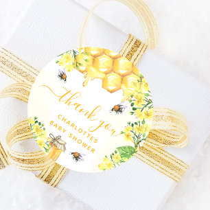  Bee Baby shower yellow floral honey thank you Classic Round Sticker