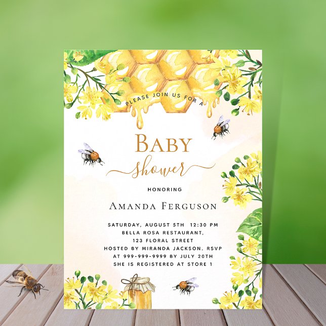 Bee Baby shower yellow florals honey invitation Postcard (Creator Uploaded)