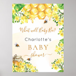 Bee Baby Shower yellow gender reveal party Poster