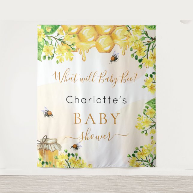 Bee Baby Shower yellow gender reveal party Tapestry (Front)