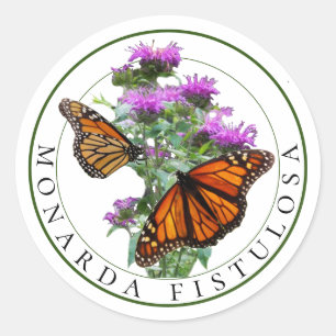 Bee Balm and Monarch Butterflies Classic Round Sticker