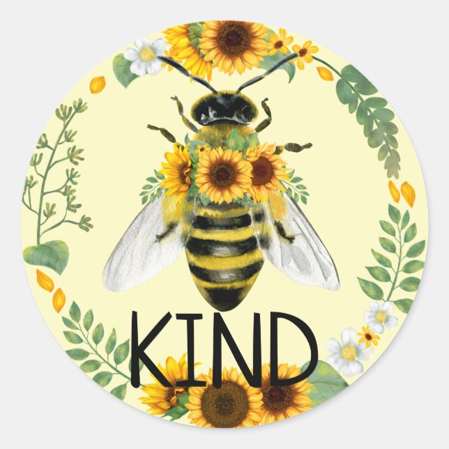 Bee Be Kind Sunflowers Kindness Yellow Sticker (Front)