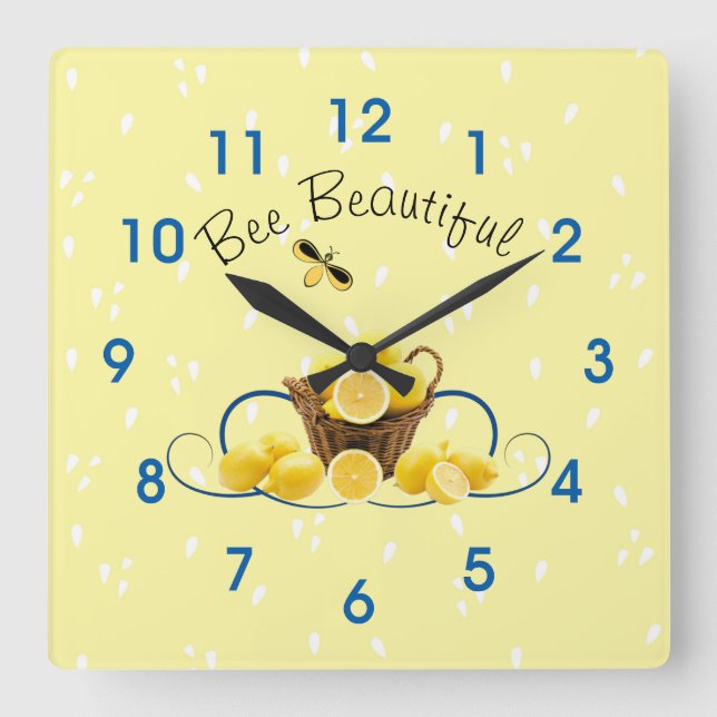 Bee Beautiful Wall Clock, 10.75" Square Acrylic Clock (Front)