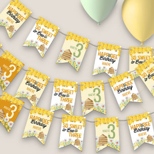 Bee Beehive and Honeycomb 3rd Birthday Bunting