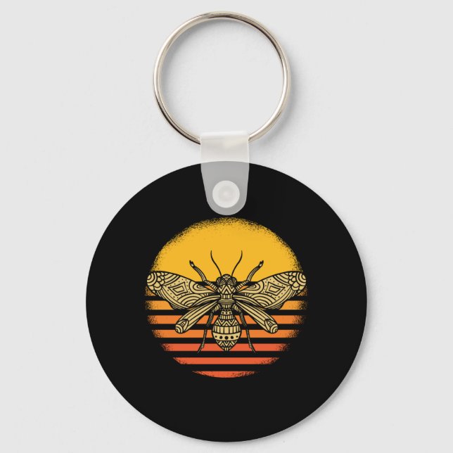 Bee Beekeeper Beekeeping Retro Gift Key Ring (Front)