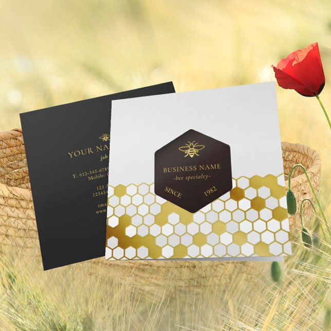 Bee BeeKeeper Honey Apiarist Gold Black  Square Business Card (Creator Uploaded)