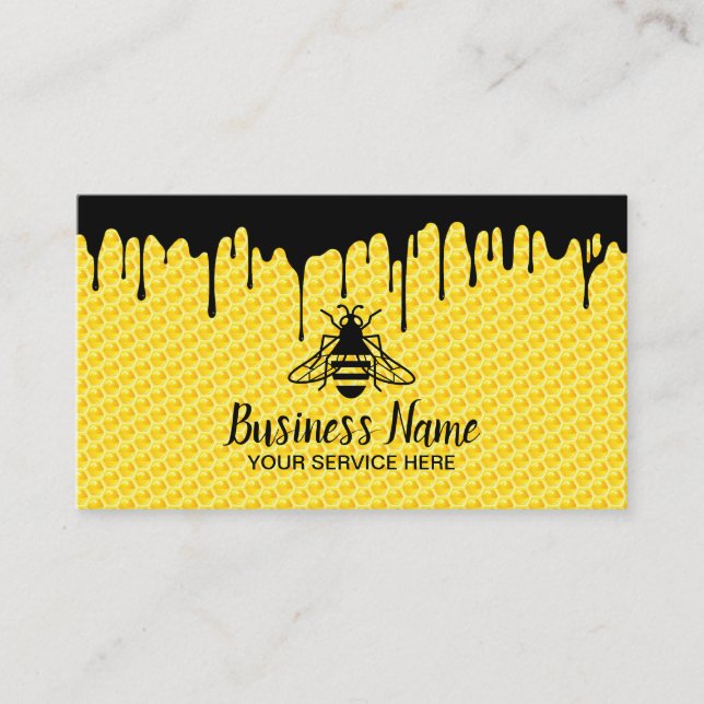 Bee Beekeeping Fresh Honey Apiary Black Drips Business Card (Front)