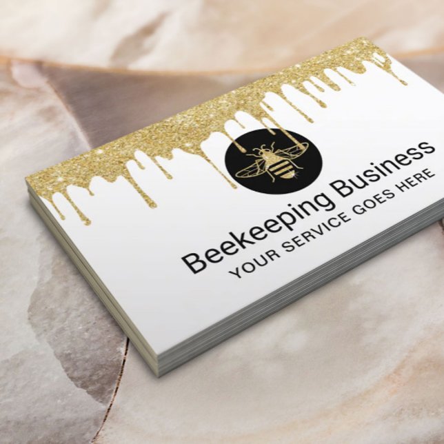 Bee Beekeeping Fresh Honey Apiary Gold Dripping Business Card (Creator Uploaded)