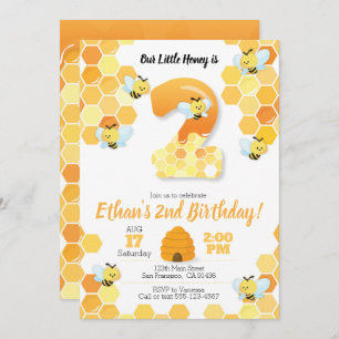 Bee birthday, Bee Invitation for 2nd Birthday
