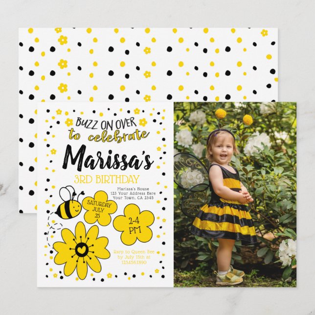 Bee Birthday Invitation (Front/Back)