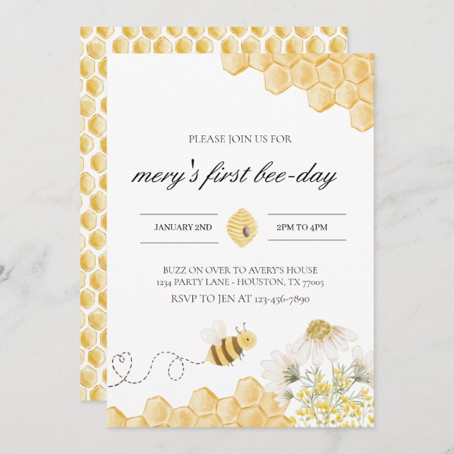 Bee Birthday Invitation (Front/Back)