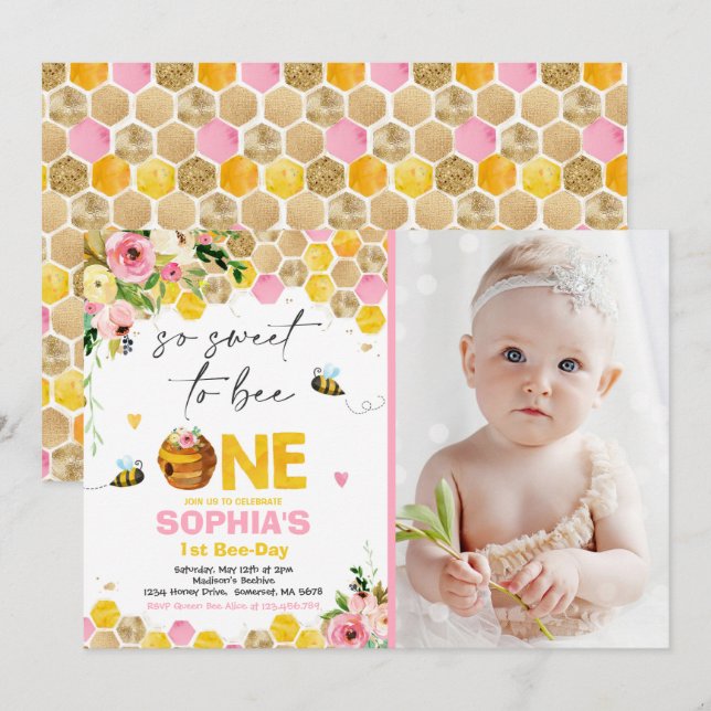 Bee Birthday Invitation Honey Bee Birthday Party (Front/Back)