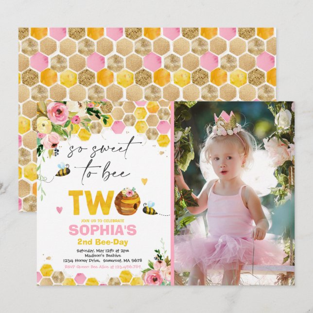 Bee Birthday Invitation Honey Bee Birthday Party (Front/Back)