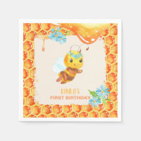 Bee Birthday Napkin - Girl - Custom