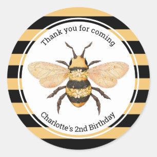 Bee Birthday Party Classic Round Sticker
