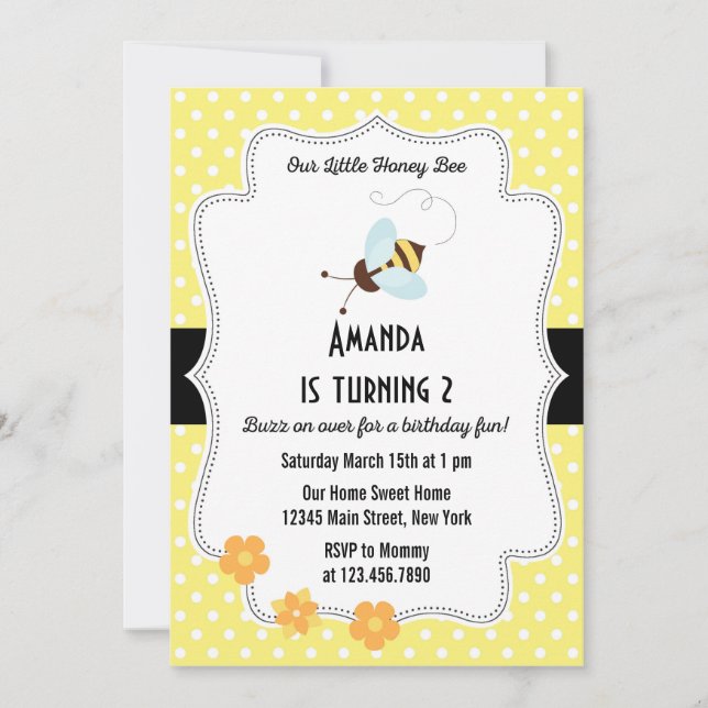 Bee Birthday Party Invitation Yellow (Front)