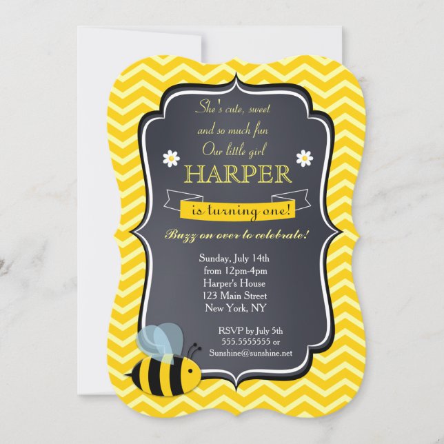Bee Birthday Party Invitations (Front)
