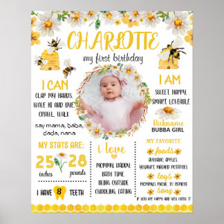 Bee birthday party milestone chalkboard 1061 poster