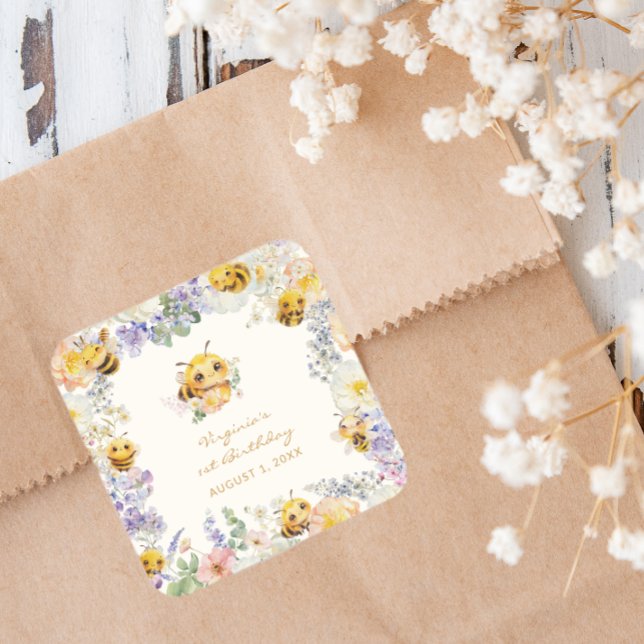 Bee Birthday Square Sticker (Bee Birthday Square Sticker
)