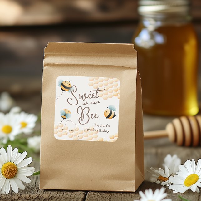 Bee Birthday  Square Sticker (The cutest little detail that makes a bee impact)