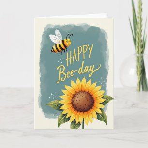 Bee Birthday Sunflower Illustration Card