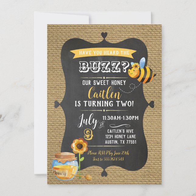 Bee Birthday Sweet Honey Bumble Bee Kids Birthday Invitation (Front)