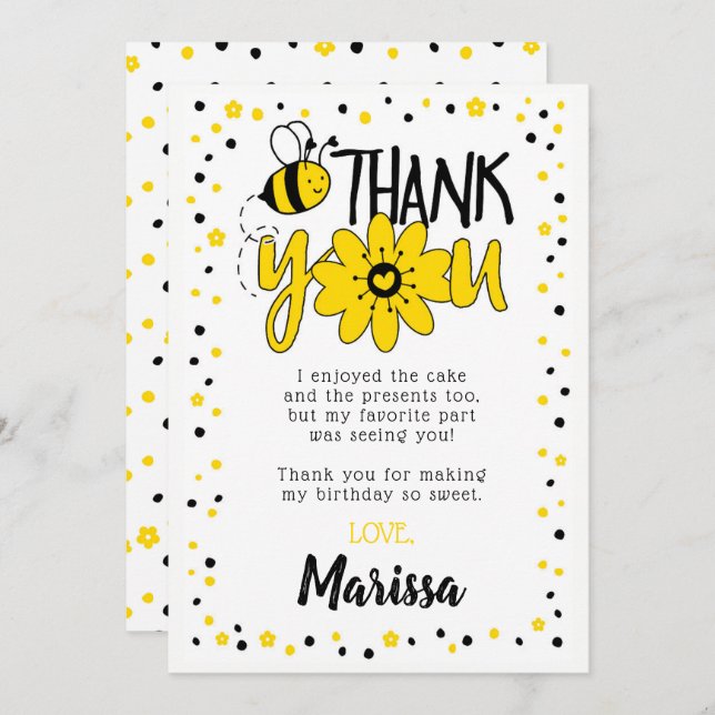 Bee Birthday Thank You Cards (Front/Back)