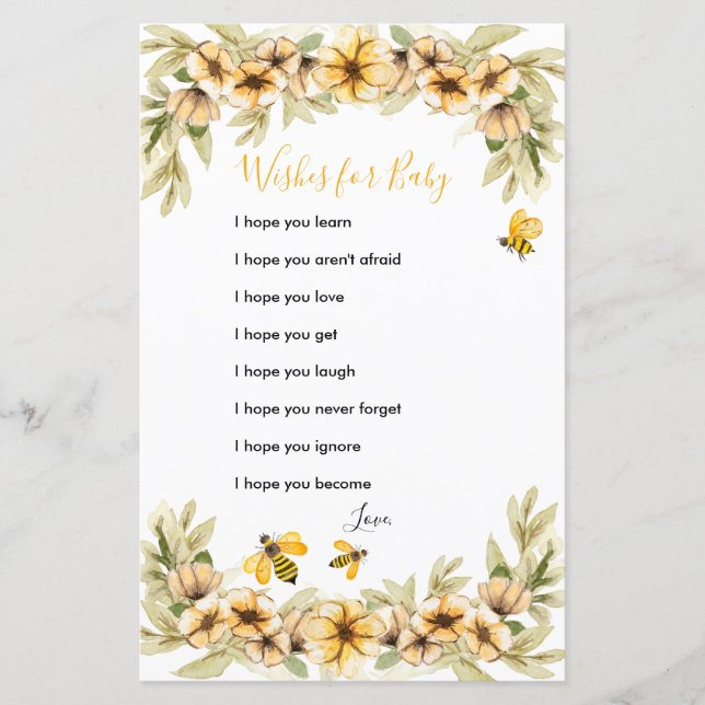Bee Botanical baby shower Wishes for Baby Card (Front)
