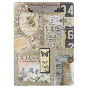 Bee Botanical Vintage Ephemera Decoupage Clipboard