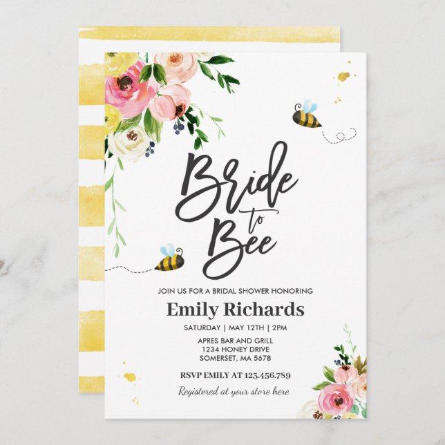 Bee Bridal Shower Invitation Floral Bride To Bee (Front/Back)