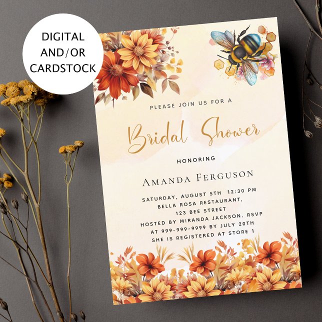 Bee Bridal shower orange fall florals  Invitation (Creator Uploaded)