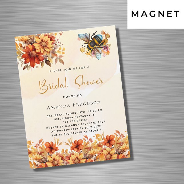 Bee Bridal shower orange fall florals luxury Magnetic Invitation (Creator Uploaded)