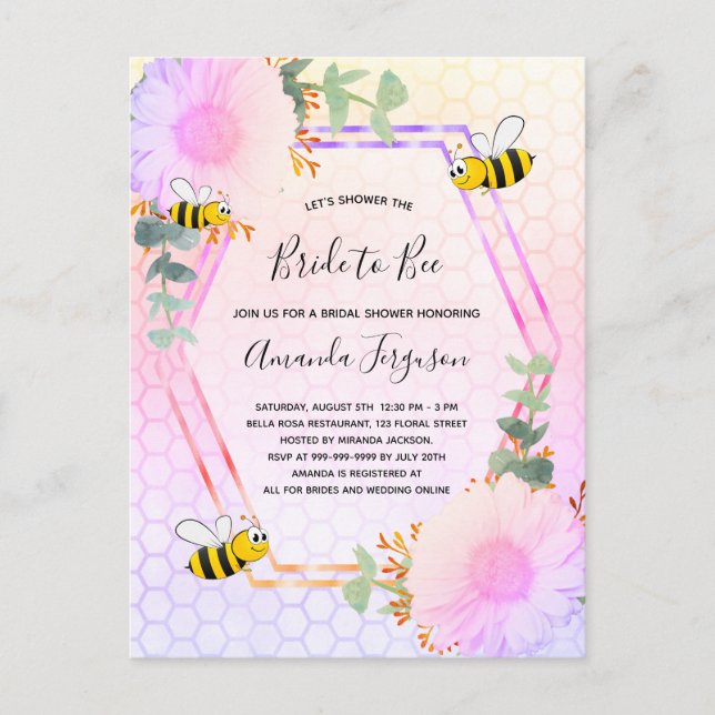 Bee Bridal shower rainbow greenery bride to bee Invitation Postcard (Front)
