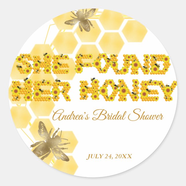 Bee Bridal Shower | She Found Her Honey Classic Round Sticker (Front)