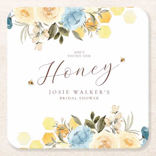 Bee Bridal Shower Square Paper Coaster (Front)